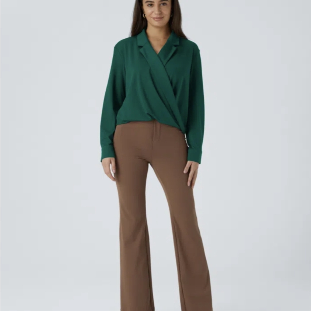 HALARA Notched Collar Crossover Long Sleeve Work Shirt - Picture 6 of 10